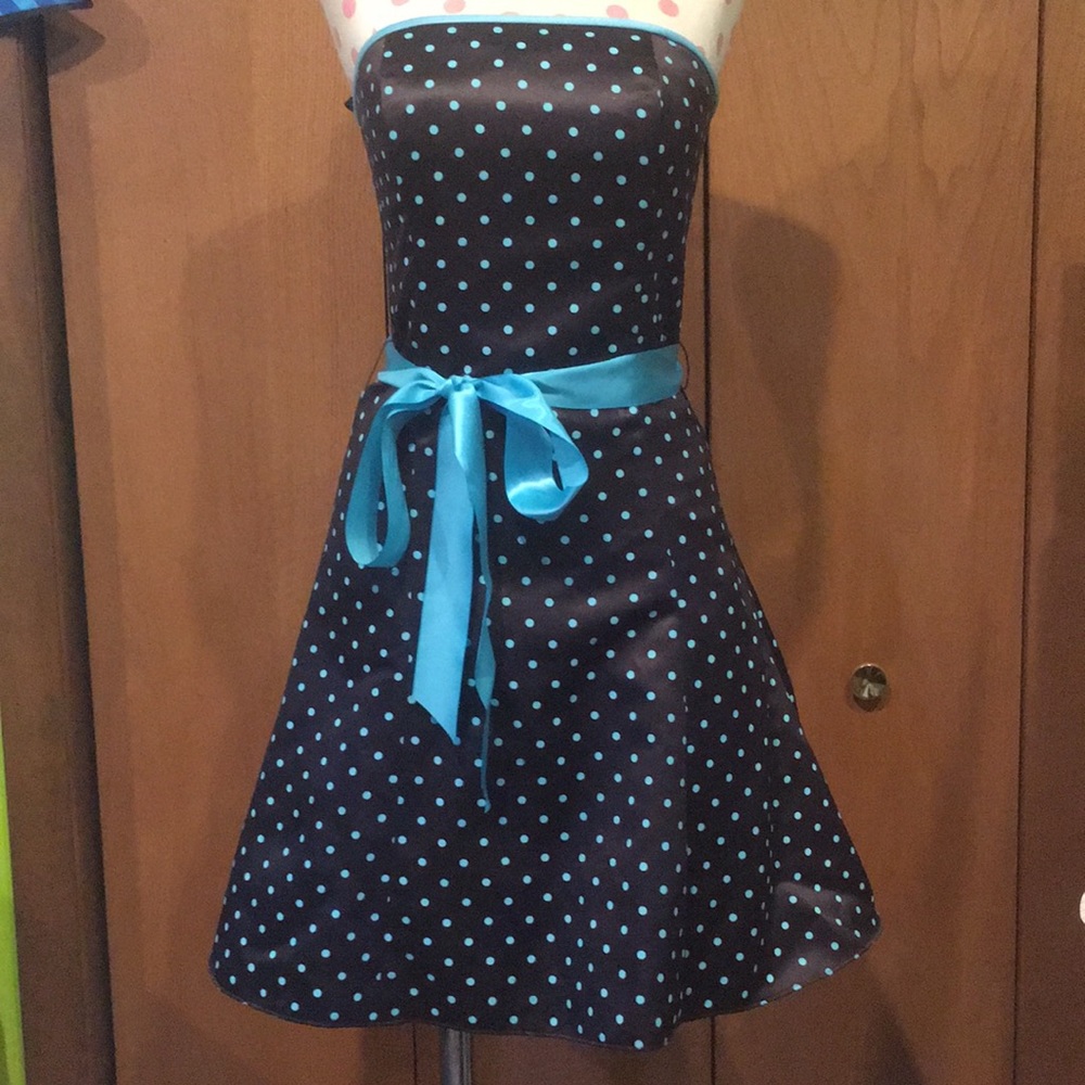 Brown and teal polka dot dress prom vintage y2k